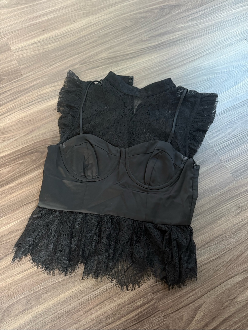 Astr Black Lace Bustier Camisole with Ruffle Trim